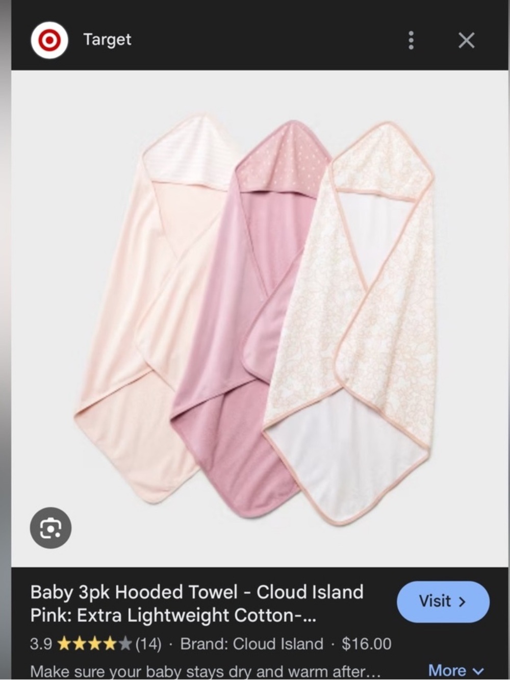 Cloud Island Baby 3-Pack Hooded Towels - Infant Hooded Baby Bath Towel pink